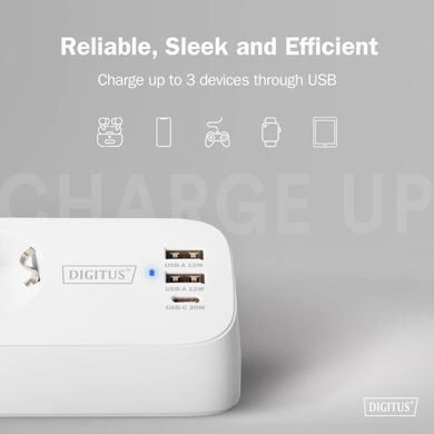 Блок розеток DIGITUS Office, 3xSchuko, 2xUSB-A, 1xUSB-C, 16A, 1.5м, вилка Schuko, білий (DA-70626) [112700]
