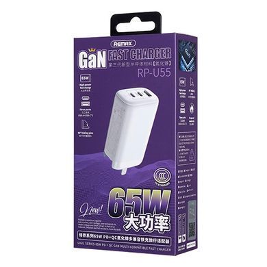 Мережевий зарядний пристрій Remax Ligil Series 65W PD + QC Fast Charger White (RP-U55) [619558]