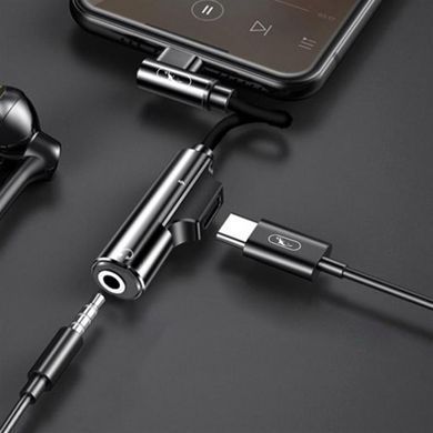 Перехідник SkyDolphin AU03 USB USB-C - Jack 3.5 + USB-C (M/F), Black (ADPT-00027) [603854]