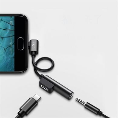 Перехідник SkyDolphin AU03 USB USB-C - Jack 3.5 + USB-C (M/F), Black (ADPT-00027) [603854]