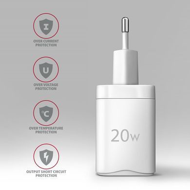 Мережевий зарядний пристрій AXAGON, QC3.0/AFC/FCP + PD type-C, 20W, Білий (ACU-PQ20W) [503001]
