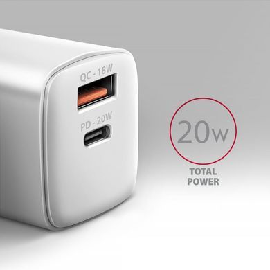 Мережевий зарядний пристрій AXAGON, QC3.0/AFC/FCP + PD type-C, 20W, Білий (ACU-PQ20W) [503001]