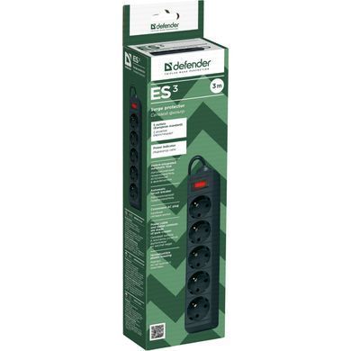 Мережевий фільтр Power filtr 3.0м Defender ES3, 5 розеток, вимикач, чорний (994850) [402641]