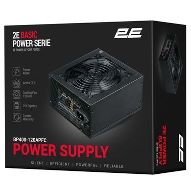 Блок живлення 2E Basic Power (400W), >80%, 120мм, 1xMB 24pin(20+4), 1xCPU 8pin(4+4), 3xMolex, 4xSATA, 1xPCIe 8pin(6+2) (2E-BP400-120APFC) [111675]