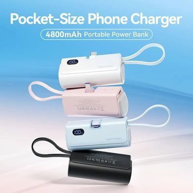 УМБ Vention 4800mAh 22,5W PD, USB-C In/Out, LED display, with built-in USB-C cable White (FHQW0) [404528]