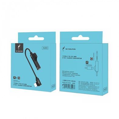Перехідник SkyDolphin AU03 USB USB-C - Jack 3.5 + USB-C (M/F), Black (ADPT-00027) [603854]