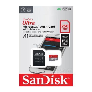 Карта пам'яті microSDXC (UHS-1) SanDisk Ultra 256Gb class 10 A1 (150MB/s) (adapter SD) (SDSQUAC-256G-GN6MA) [802846]