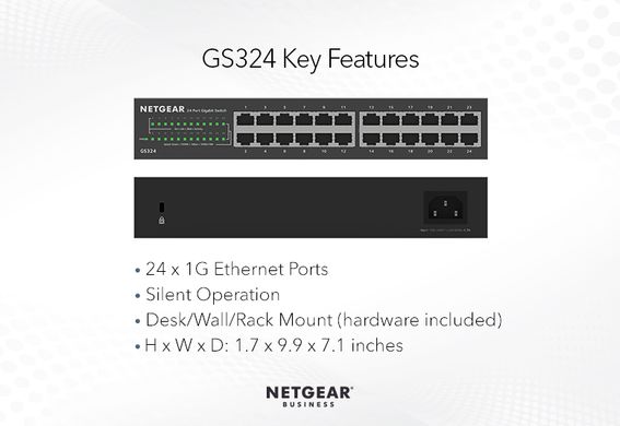 NETGEAR Комутатор GS324 24xGE, некерований (GS324-200EUS)