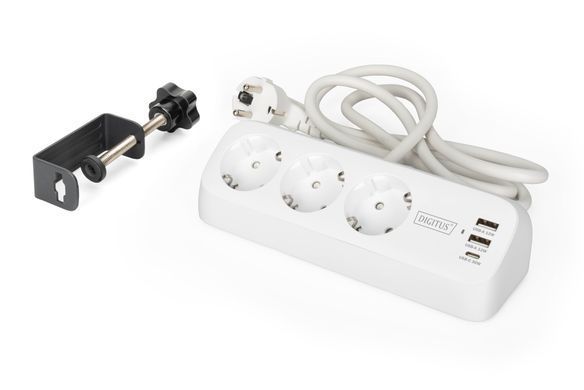 Блок розеток DIGITUS Office, 3xSchuko, 2xUSB-A, 1xUSB-C, 16A, 1.5м, вилка Schuko, білий (DA-70626) [112700]