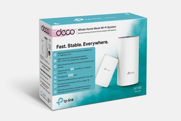 Система WiFi-Mesh TP-LINK Deco E3 (Deco E4R + Deco M3W), AC1200, 2xFE LAN/WAN (DECO-E3-2-PACK) [14468]