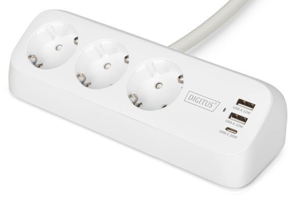 Блок розеток DIGITUS Office, 3xSchuko, 2xUSB-A, 1xUSB-C, 16A, 1.5м, вилка Schuko, білий (DA-70626) [112700]