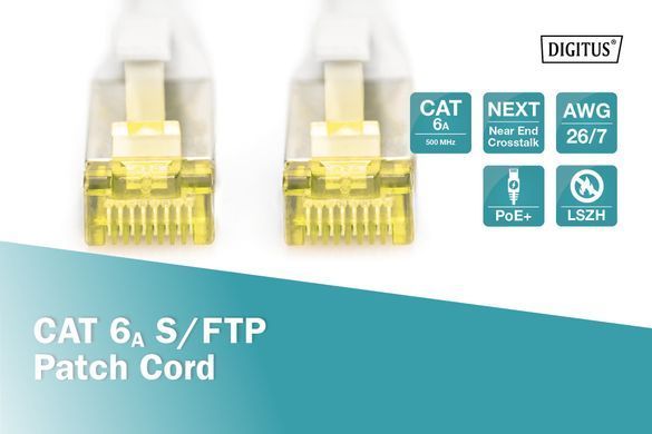 Патч-корд DIGITUS CAT 6a S-FTP, 0,5м, AWG 26/7, Cu, LSZH, сірий (DK-1644-A-005) [109958]