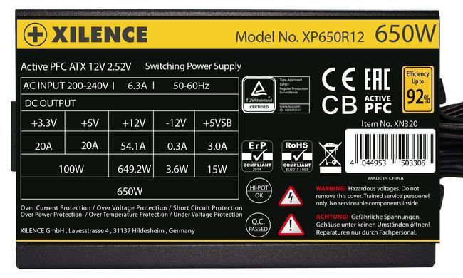 БЖ 650W Xilence Gaming Gold Series, 120mm, >90%, Retail Box (XP650R12) [402871]
