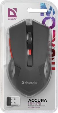 Мишка Defender Accura MM-275, бездротова, 6 кн. до 1600 dpi, червоний (52276) [401113]