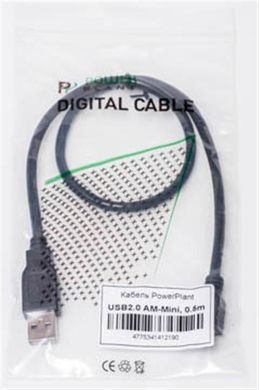 Кабель PowerPlant USB2.0(AM)-MiniUSB(AM), 0.5м, Black (KD00AS1219) [603623]