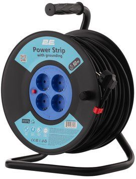 Подовжувач мережевий 2E REEL 50м, 4xТипF, 16A, чорно-синій (2E-CR4315IP20M50) [108861]