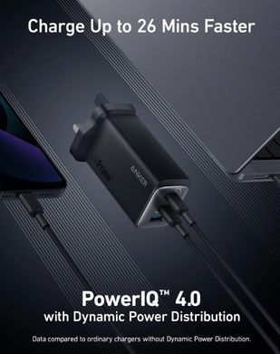 Мережевий зарядний пристрій Anker PowerPort 737 GaNPrime - 120W 2xPD & 1xPIQ PPS/DPDS Black - UK plug (A2148211) [201886]