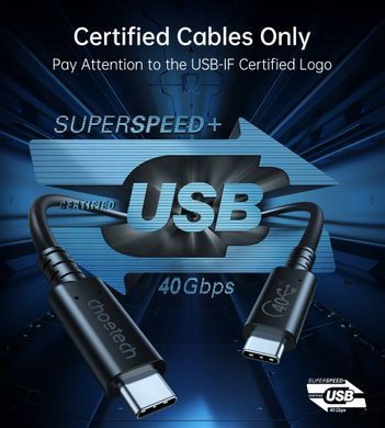 Кабель USB 4.0 Thunderbolt Type-C M-M, 0,8 м, 240W Gen 3, 40Gbps 8K@60Hz Choetech (XCC-1028) [405431]