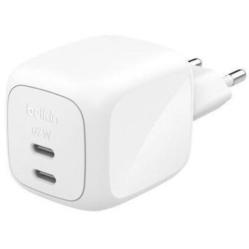 Мережевий зарядний пристрій Belkin BoostCharge Pro New Dual USB-C GaN Wall Charger 67W White (WCH020KQWH) [621227]