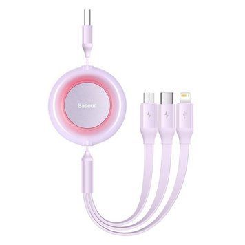 Кабель Baseus Bright Mirror 2 Series Retractable 3-in-1 Fast Charging Data Cable USB to M+L+C 3.5A 1.1m Purple (CAMJ010005) [802621]