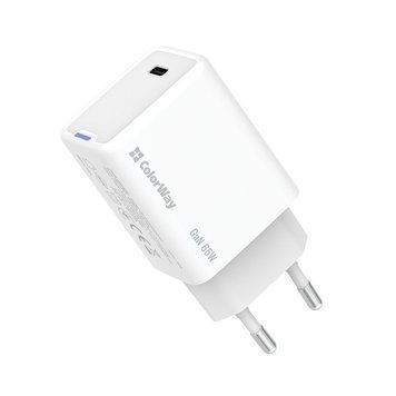 Мережевий зарядний пристрій ColorWay GaN Mini 65W PD Port PPS USB-C White (CW-CHS049PD-WT) [603351]