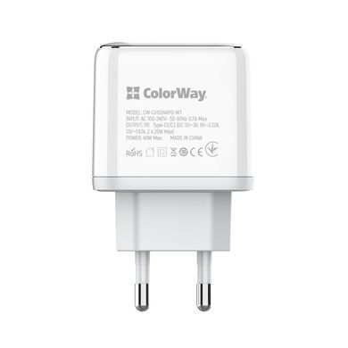 Мережевий зарядний пристрій ColorWay Power Delivery Port PPS USB (Type-C PD + Type-C PD) (40W) White (CW-CHS048PD-WT) [603352]