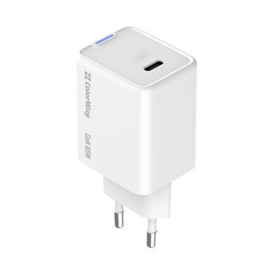 Мережевий зарядний пристрій ColorWay GaN Mini 65W PD Port PPS USB-C White (CW-CHS049PD-WT) [603351]