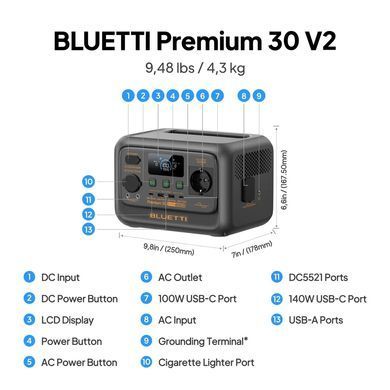 Зарядна станція Bluetti Premium 30 V2, 600W, 320Wh_OEM (Premium 30 V2_OEM) [618721]