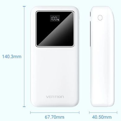УМБ Vention 30000mAh 22.5W 3A, PD,QC3.0, Micro-USB,USB-C,2xUSB-A,LED Display White (FHMW0) [402225]
