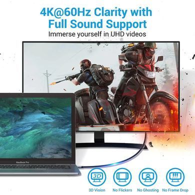 Кабель USB 3.1 Type-C M - HDMI M, 1.5m 4K 60 Гц Thunderbolt 3 HDCP2.2 PVC Black Vention (CRBBG) [404562]