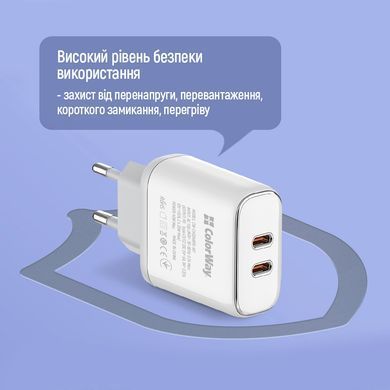 Мережевий зарядний пристрій ColorWay Power Delivery Port PPS USB (Type-C PD + Type-C PD) (40W) White (CW-CHS048PD-WT) [603352]