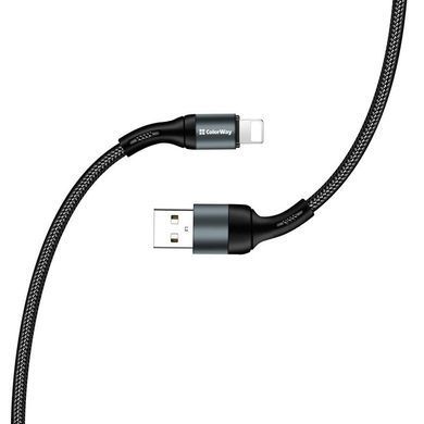 Кабель ColorWay USB - Lightning (M/M), nylon, 2.4 А, 1 м, Black (CW-CBUL045-BK) [618684]
