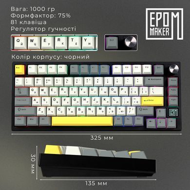 Клавіатура бездротова Epomaker TH80 SE 75% Budgerigar V2 Switch Hot-Swap (2.4G/BT/USB) RGB UA Black (TH80-SE-B-BV2) [614134]
