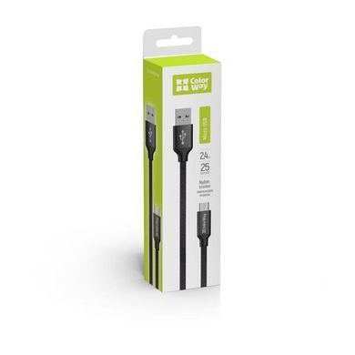 Кабель ColorWay USB - micro USB (M/M), 2.4 А, 0.25 м, Black (CW-CBUM048-BK) [603887]