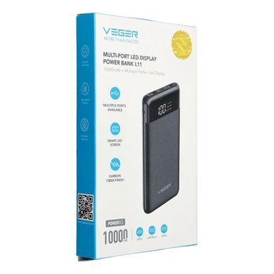 Зовнішній акумулятор VEGER 10000mAh 3.7V With LCD Display (VG-W1087) [805740]