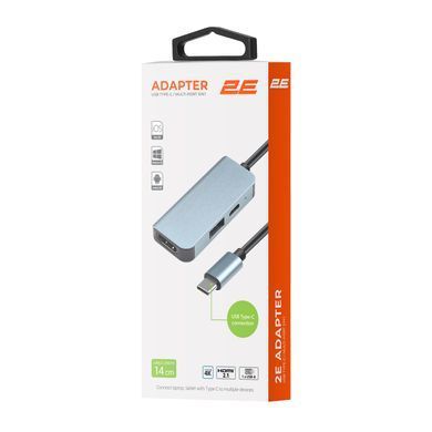Хаб 2E USB-С > USB-A 3.0/USB-C PD/HDMI, 0.14м, сірий (2E-W2680) [114388]