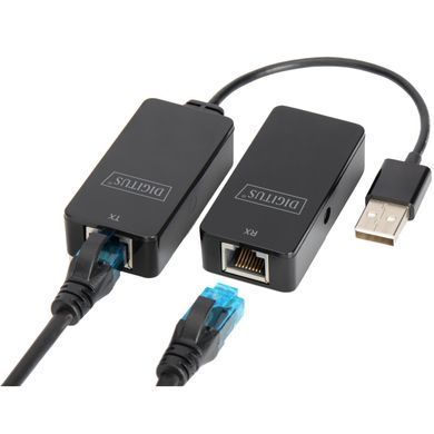 Подовжувач DIGITUS USB, USB 2.0, для використання з кабелем Cat5/5e/6 UTP, STP або SFT, до 50 м, чорний (DA-70141) [108535]
