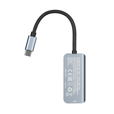 Хаб 2E USB-С > USB-A 3.0/USB-C PD/HDMI, 0.14м, сірий (2E-W2680) [114388]