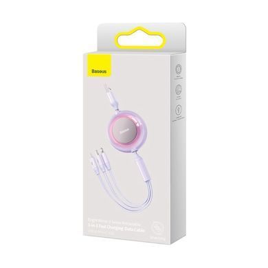 Кабель Baseus Bright Mirror 2 Series Retractable 3-in-1 Fast Charging Data Cable USB to M+L+C 3.5A 1.1m Purple (CAMJ010005) [802621]