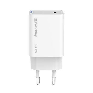 Мережевий зарядний пристрій ColorWay GaN Mini 65W PD Port PPS USB-C White (CW-CHS049PD-WT) [603351]