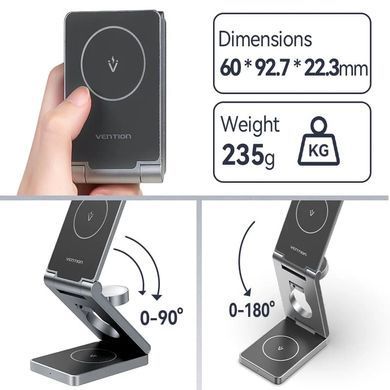Зарядний пристрій Wireless 15W 3-in-1 Fast Charger Gray Vention (FGFH0) [405454]