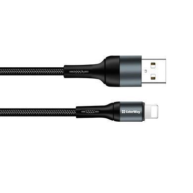 Кабель ColorWay USB - Lightning (M/M), nylon, 2.4 А, 1 м, Black (CW-CBUL045-BK) [618684]