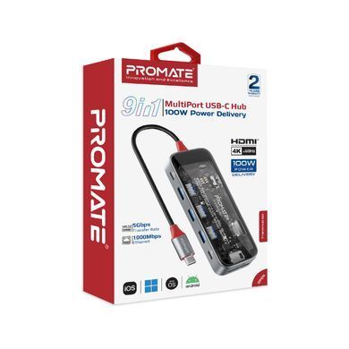 USB-хаб Promate USB Type-C 9-в-1 Grey (transhub-go) [605153]