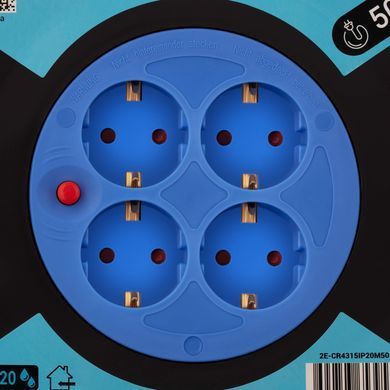 Подовжувач мережевий 2E REEL 50м, 4xТипF, 16A, чорно-синій (2E-CR4315IP20M50) [108861]