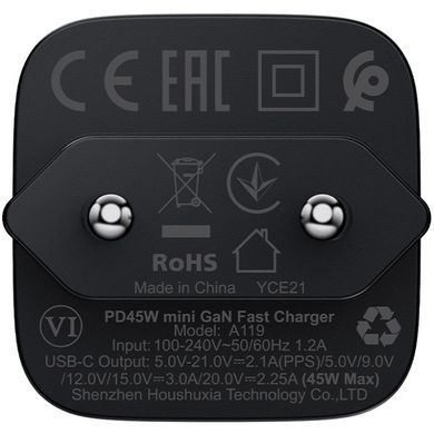 Зарядний пристрій 1xUSB-C 45W Gan A119 Fast Charger black Acefast (6974316285007) [404508]