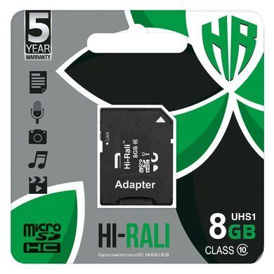 Карта пам`ятi MicroSDHC 8GB UHS-I Class 10 Hi-Rali + SD-adapter (HI-8GBSD10U1-01) [606968]