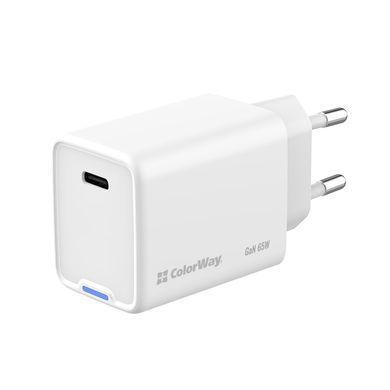 Мережевий зарядний пристрій ColorWay GaN Mini 65W PD Port PPS USB-C White (CW-CHS049PD-WT) [603351]