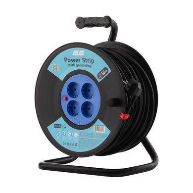 Подовжувач мережевий 2E REEL 50м, 4xТипF, 16A, чорно-синій (2E-CR4315IP20M50) [108861]