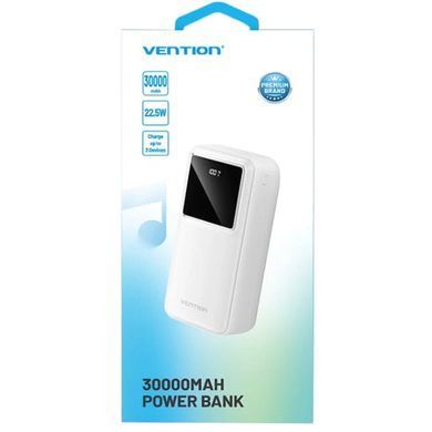 УМБ Vention 30000mAh 22.5W 3A, PD,QC3.0, Micro-USB,USB-C,2xUSB-A,LED Display White (FHMW0) [402225]
