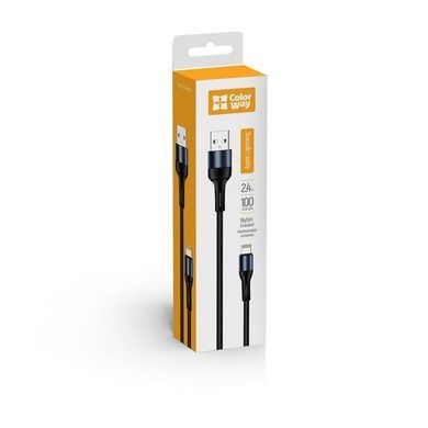 Кабель ColorWay USB - Lightning (M/M), nylon, 2.4 А, 1 м, Black (CW-CBUL045-BK) [618684]